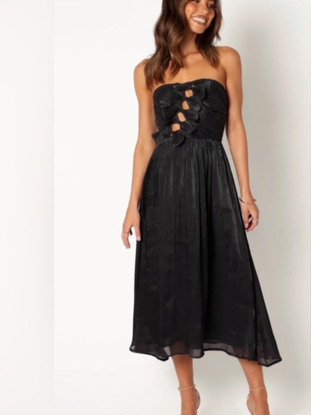 Petal & Pup &100 Mila Strapless Midi Dress in black